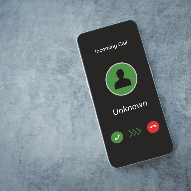 Incoming call showing unknown caller